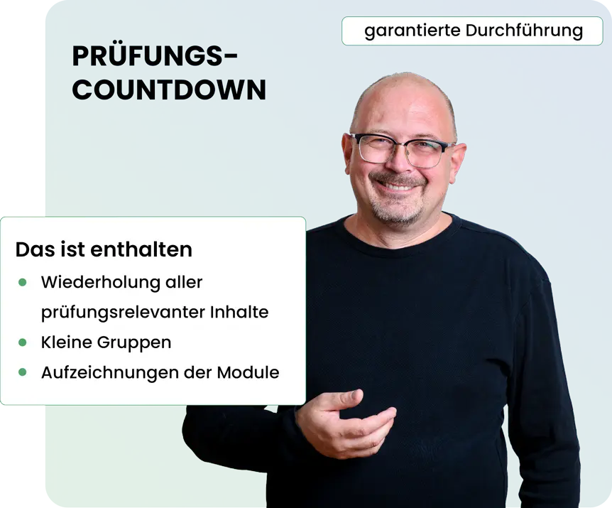 Prüfungs-Countdown mit Jens Helmig: 11 Live-Termine, prüfungsrelevante Inhalte, kleine Gruppen, Prüfungstraining